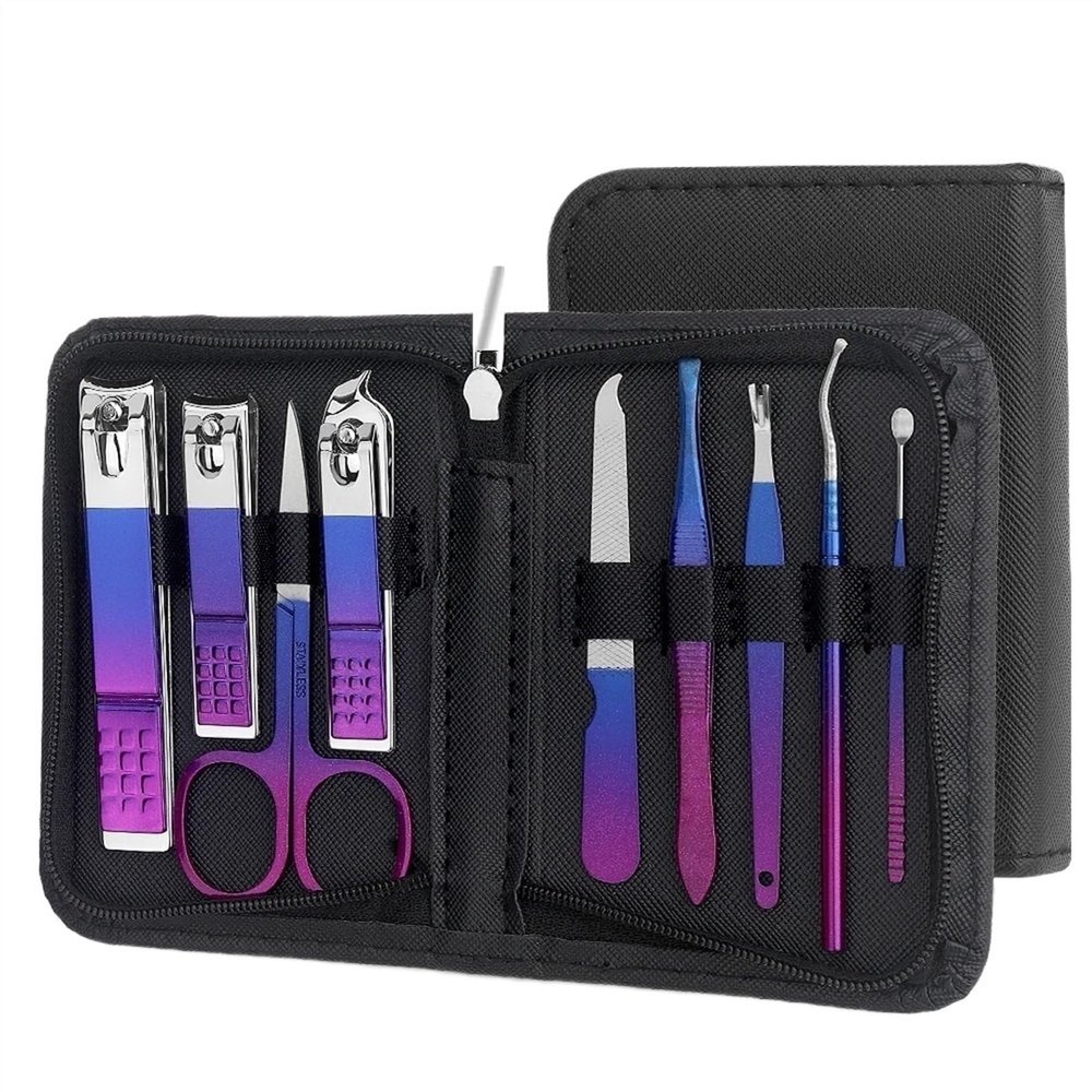 Manicure Set, Manicure Set, Stainless Steel Gradient Professional Pedicure Kit Nail Scissors Grooming Kit with Travel Case,Nail Care Tools(9 pcs in 1)