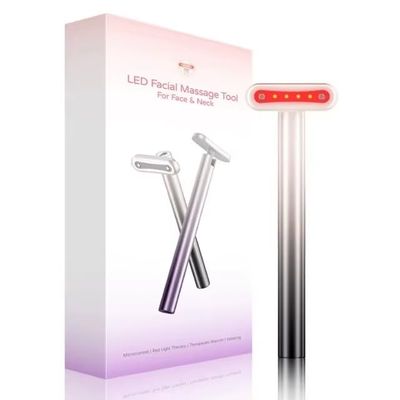 4-in-1 Facial Wand with Microcurrent, Heat, Massage, and Red Light Therapy | Anti-Aging Skin Tightening Device for Wrinkles | USB Rechargeable, Portable Beauty Tool (Grey)