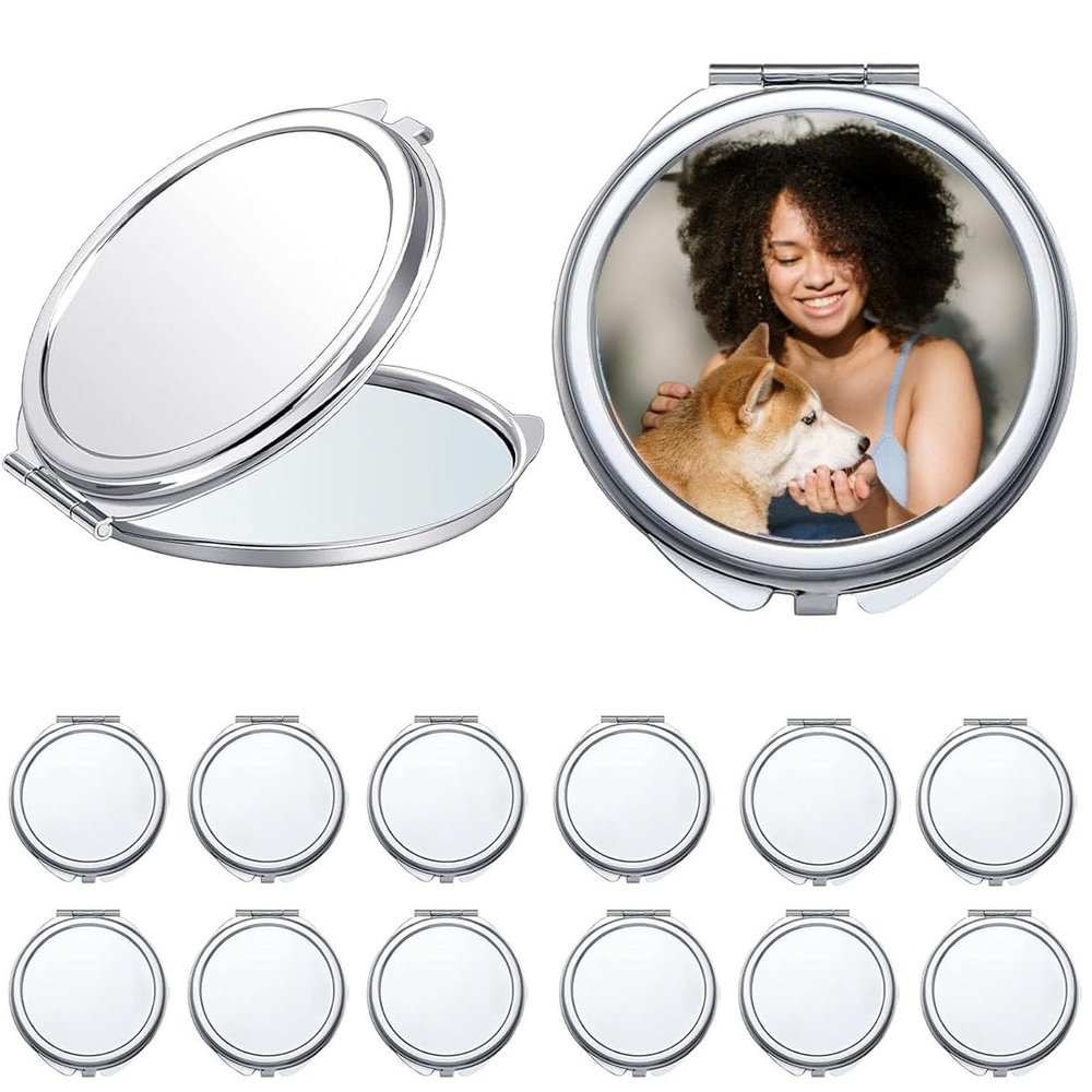 Frinnovan 18 Pack Sublimation Blanks Pocket Mirror Cosmetic Compact Travel Folding Mirrors for Makeup Women Wending Party Cute Round Shaped