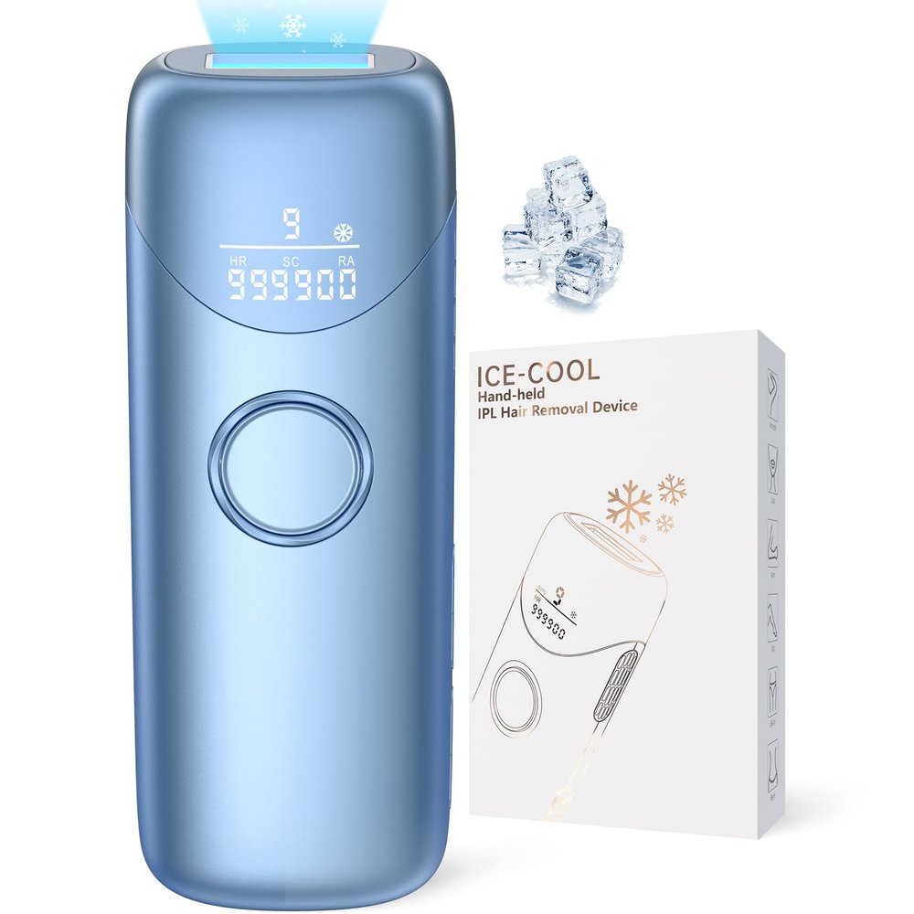 Laser Hair Removal Ubroo IPL Hair Removal Device with 5 Ice Cooling, 3 In 1 Painless Hair Removal For Women Men Permanent Face Body Beauty Care (Blue)