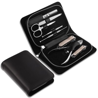 Manicure Set, Manicure Set, Professional Nail Clipper Kit Manicure Kit, 8 Pcs Stainless Steel Nail Care Kit Pedicure Grooming Kit, with Leather Travel Case,Nail Care Tools(Black)