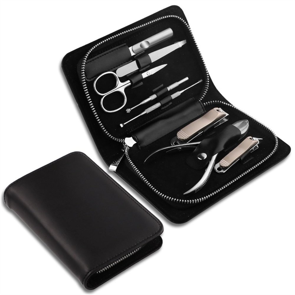 Manicure Set, Manicure Set, Professional Nail Clipper Kit Manicure Kit, 8 Pcs Stainless Steel Nail Care Kit Pedicure Grooming Kit, with Leather Travel Case,Nail Care Tools(Black)