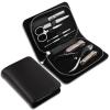 Manicure Set, Manicure Set, Professional Nail Clipper Kit Manicure Kit, 8 Pcs Stainless Steel Nail Care Kit Pedicure Grooming Kit, with Leather Travel Case,Nail Care Tools(Black) view 1