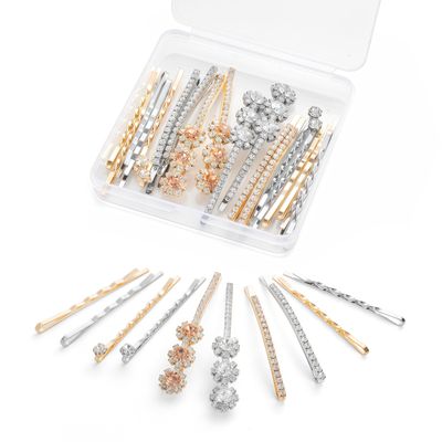 20 PCS Decorative Bobby Pins for Women's Hair, Rhinestone Bobby Pins with 5 Elegant Designs (Glod & Silver), Jeweled Hair Pins Decorative Hair Accessories for Women