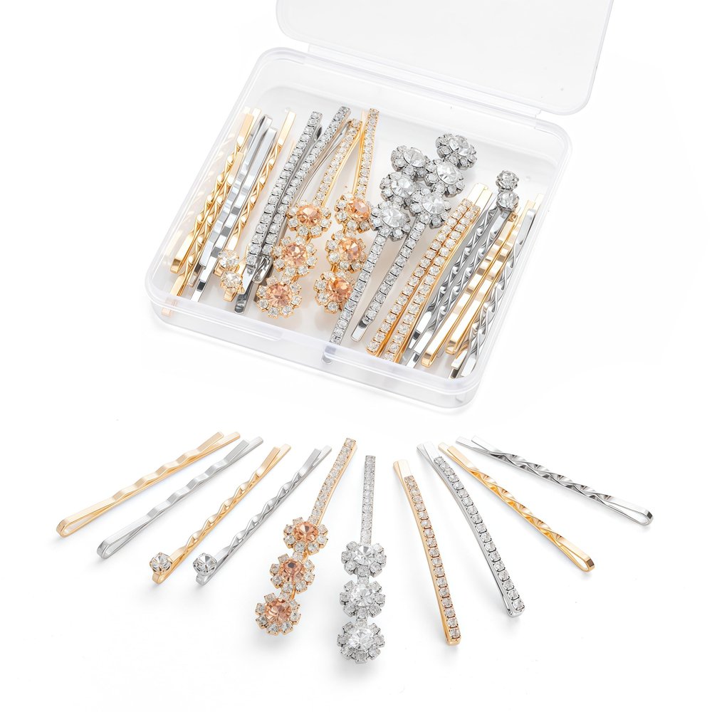 20 PCS Decorative Bobby Pins for Women's Hair, Rhinestone Bobby Pins with 5 Elegant Designs (Glod & Silver), Jeweled Hair Pins Decorative Hair Accessories for Women