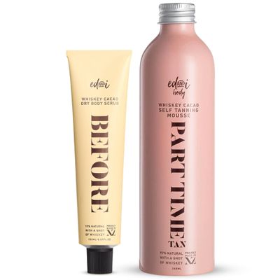 edandi TAN KIT BUNDLE - Whiskey Cacao BEFORE Dry Body Exfoliator Scrub and PART TIME Natural DHA Self Tanner Kit