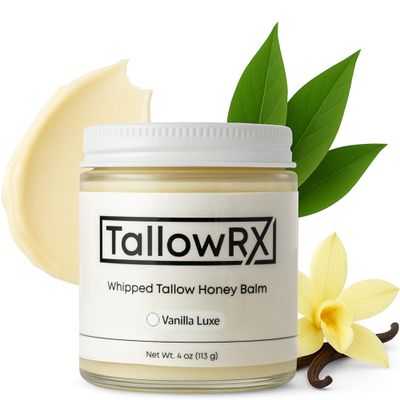 100% Grass-Fed Beef Tallow for Skin  Whipped Tallow Honey Balm, Pure & Organic Moisturizer for Face & Body with Manuka Honey, Jojoba & Calendula  Deep Hydration & Soothing (4 oz, Vanilla Scented)