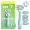 Gillette Venus Extra Smooth Women's Razor with Reusable Handle, 5 Blade Refills and Shower Holder view 1