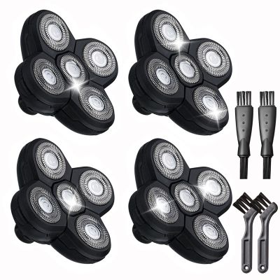 4 Pack Head Shaver Replacement Blades, 5 Blades Shaver Replacement Heads for Bald Men Universal Head and Face Electric Razor Kit with 4 Cleaning Brush