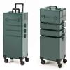 Leeora&Leekoo Portable Multi-Storey Nail Case for Nail Tech Organizer - Wheels Makeup Case Organizer, Cosmetic Case, Makeup Train Case, Make Up Case (Green) view 1