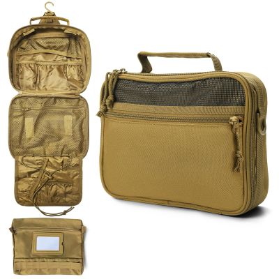 GVCELS Mens Toiletry Travel Bag Tactical Toiletry Bag Hanging Toiletry Bag Shower Bag Travel Kit (Khaki)