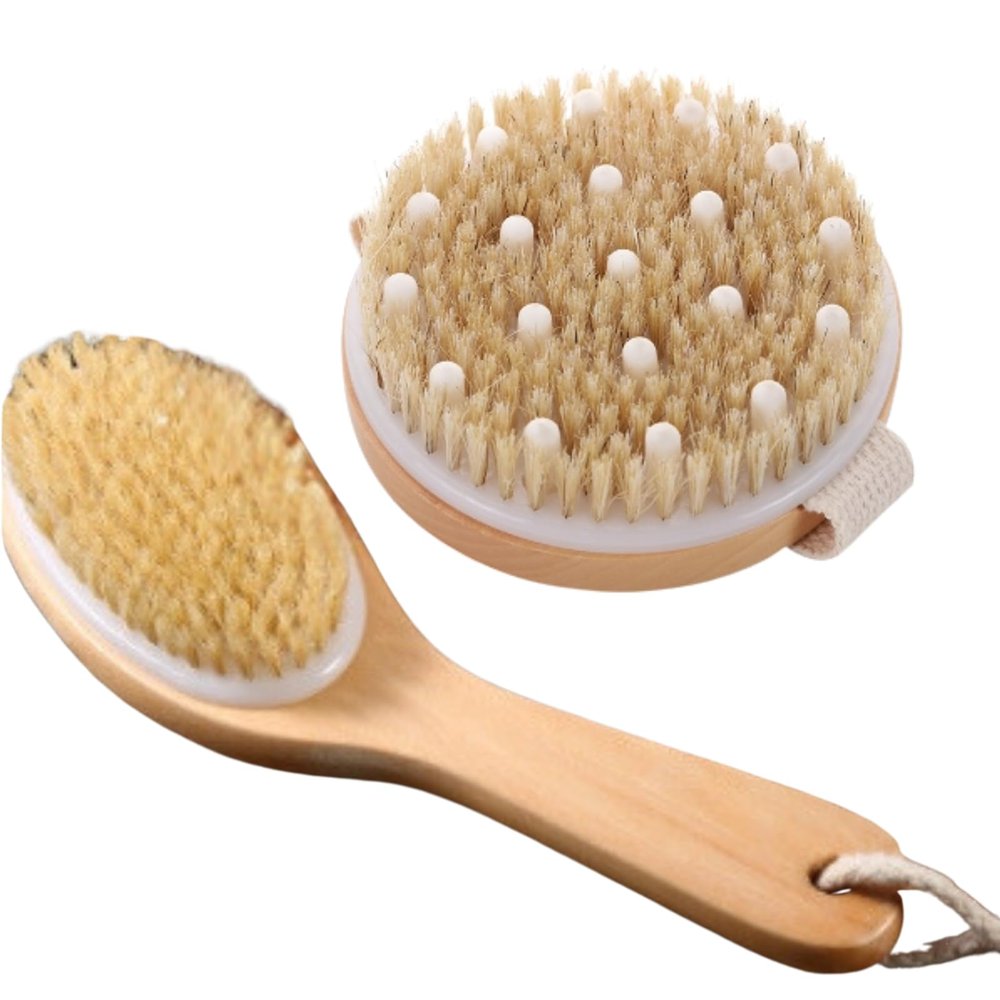 2-Pack Wooden Dry Body Brushes - Natural Sisal Bristles for Luxurious Skin