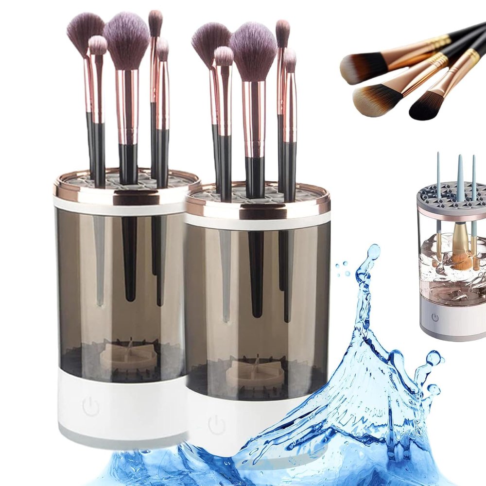Cosmetic Brush Cleaner, Brush Cleaner, Automatic Make Up Brush Cleaner Cleanser, Electric Makeup Brush Cleaner Machine for Deep Spinning Cleaning(Black+Black)