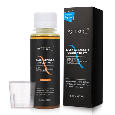 ACTROL Eyelash Shampoo Concentrate 100ml Lash Extensions Cleanser Concentrate Turmeric Foaming Shampoo Paraben & Sulfate Free Wash for Extensions Lashes with Salon Home Care-Makes 60ml Bottles