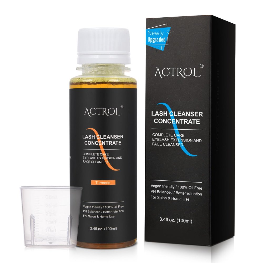 ACTROL Eyelash Shampoo Concentrate 100ml Lash Extensions Cleanser Concentrate Turmeric Foaming Shampoo Paraben & Sulfate Free Wash for Extensions Lashes with Salon Home Care-Makes 60ml Bottles