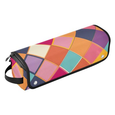 siphylline Hair Tools Travel Bag and Heat Resistant Mat Waterproof Curling Iron Travel Case for Flat Iron Hot Tools and Haircare Accessories, Colorful Simple Geometric Women Essentials Storage