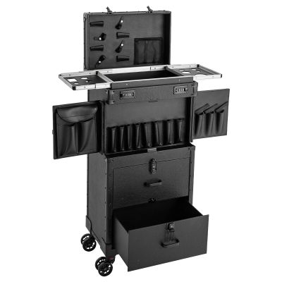 ATOLOMOTOR Rolling Makeup Train Case,Beauty Salon Luggage Travel Case with Lockable Drawers,Professional Cosmetic Hairdressing Organizer Cart Trolley for Hair Salon (Black)