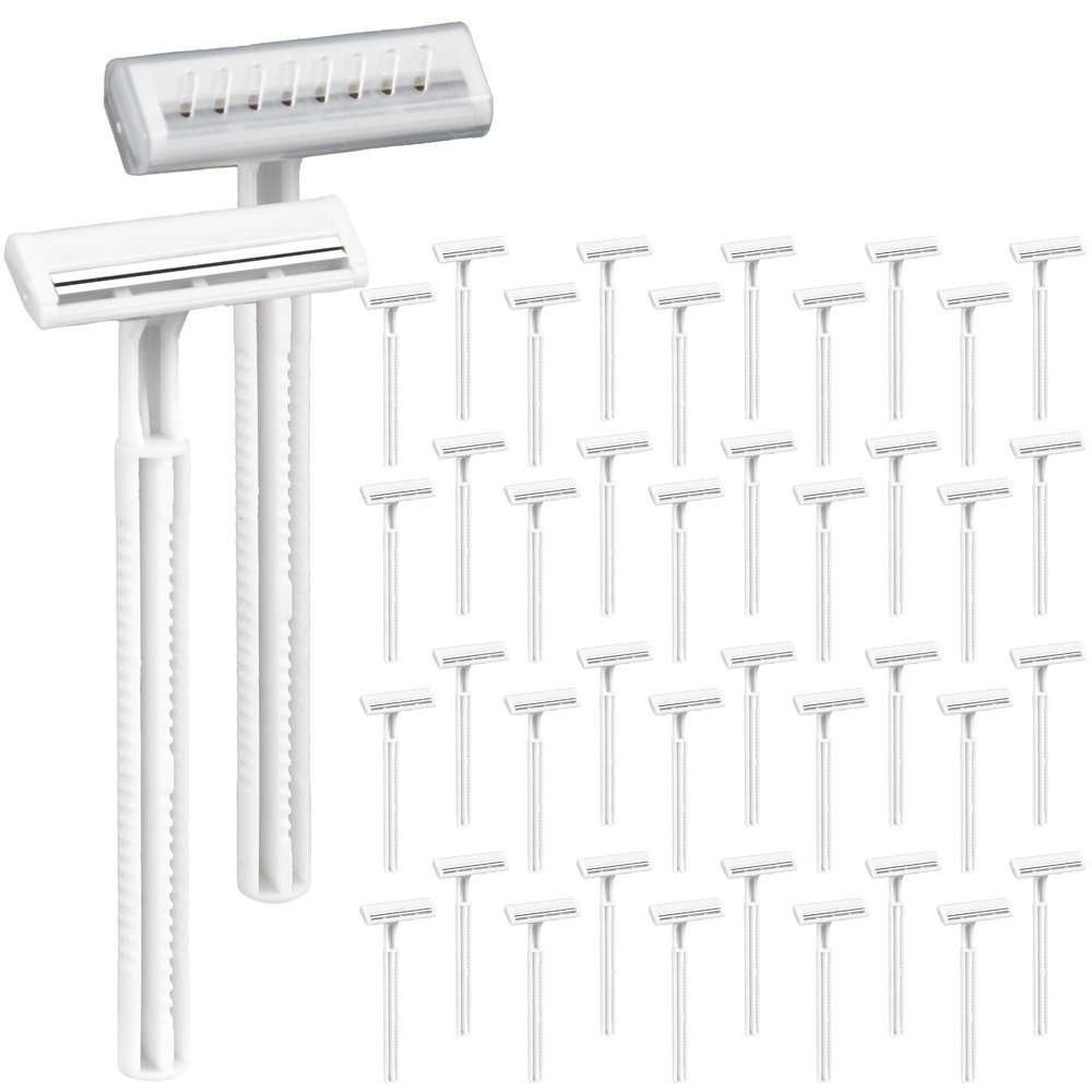 (300 Pcs) Bulk Razors Disposable With Clear Safety Cap,Disposable Razors Bulk For Men&Women,Stainless Steel Blade,Twin Blade Razors For Men Disposable,White
