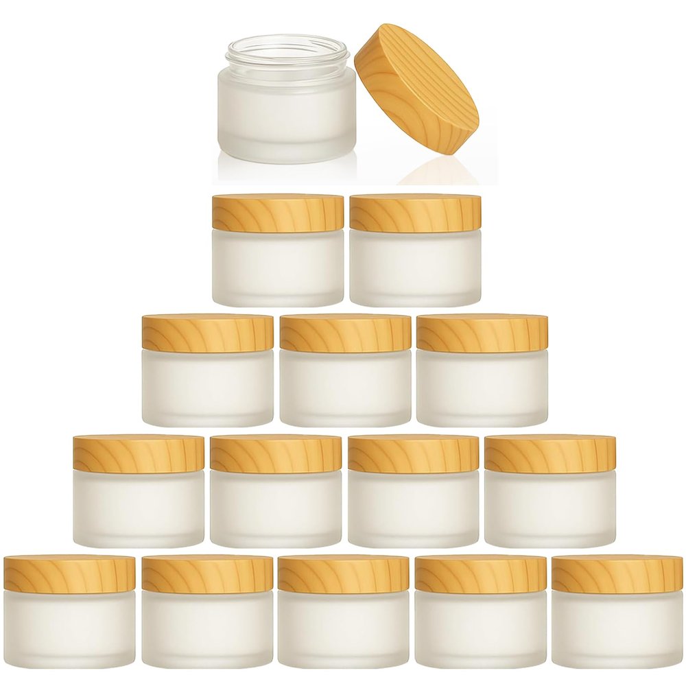 15Pcs Glass Cosmetic Container with Lid, 0.5 oz Frosted Glass Bottle, Reusable Empty Cosmetic Container Bottle for Lotion, Cream, Essential Oil, Scrub (15 Gram/15ml)
