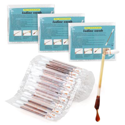Disposable Iodine Swab,Medical Iodine Individually Wrapped,Iodine Swabsticks Iodine Cotton Swabs for Outdoor Medical Supplies,Wound Care and First Aid (Pack of 300)