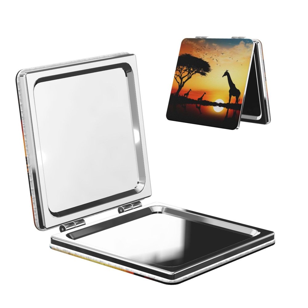DWVTFSM Giraffe Sunset Compact Mirror Small Travel Makeup Mirror 2X 1x Magnification Portable Folding Mirror Lightweight Metal Cosmetic Pocket Mirror for Women Gifts