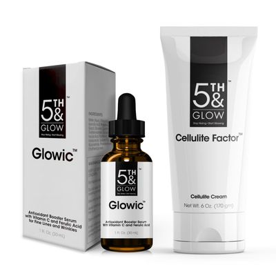 5th & Glow Beauty Care Set - Glowic Antioxidant Serum for Fine Lines & Wrinkles + Cellulite Factor Cream for Stomach & Thighs - Reduces the Appearance of Cellulite Dimples for Smooth, Toned Skin