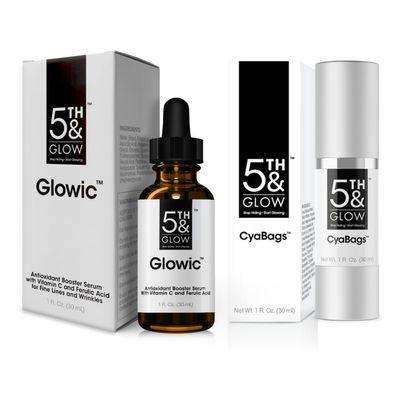 5th & Glow Ultimate Bundle - Glowic Antioxidant Serum for Complexion Glow + CyaBags Eye Serum for Instant Eye Puffiness Reducer - Lessens Fine Lines, Wrinkles