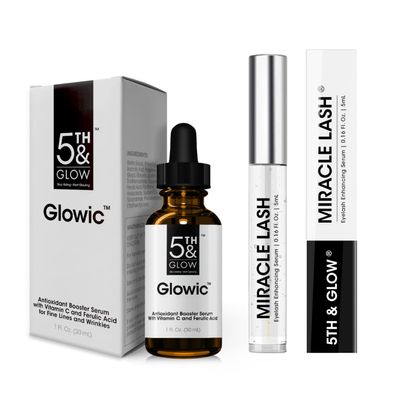 5th & Glow Ultimate Beauty Bundle - Glowic Antioxidant Serum for Skin Brightness + Miracle Lash Eyelash Enhancing Serum for Fuller Lashes