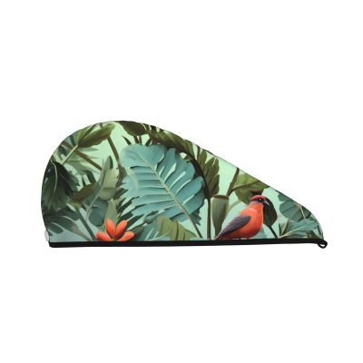 LPTSVBN Tropical Plants Hair Drying Cap Coral Velvet Hair Towel Wrap with Button Quick Dry Hair Cap for Women Soft Absorbent Hair Turban Hair Drying Towel for Wet Hair Long Thick Hair