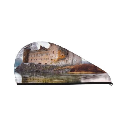 LPTSVBN Castle Near Lake Stones Hair Drying Cap Coral Velvet Hair Towel Wrap with Button Quick Dry Hair Cap for Women Soft Absorbent Hair Turban Hair Drying Towel for Wet Hair Long Thick Hair