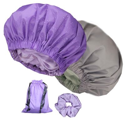 2 Pcs Genergy Shower Cap for Women, Luxury Satin Lined Shower cap Waterproof, Adjustable, Reusable, and Extra Large with Double Layers and Reversible Elastic Bonnet