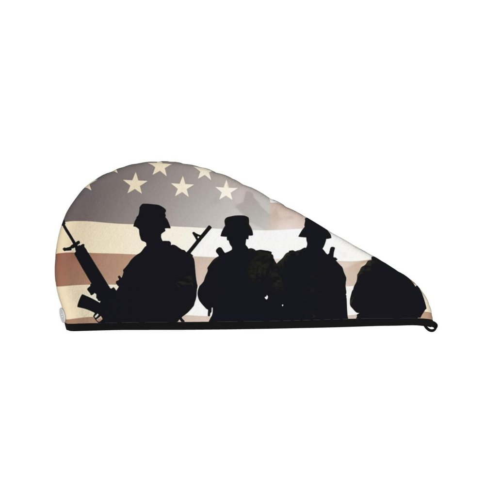 Armed Forces Day American Pattern Hair Drying Cap Coral Velvet Hair Towel Wrap with Button Quick Dry Hair Cap for Women Soft Absorbent Hair Turban Hair Drying Towel for Wet Hair Long Thick Hair