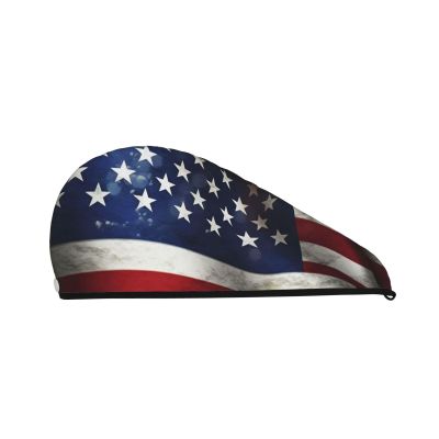 LPTSVBN USA Flag Hair Drying Cap Coral Velvet Hair Towel Wrap with Button Quick Dry Hair Cap for Women Soft Absorbent Hair Turban Hair Drying Towel for Wet Hair Long Thick Hair