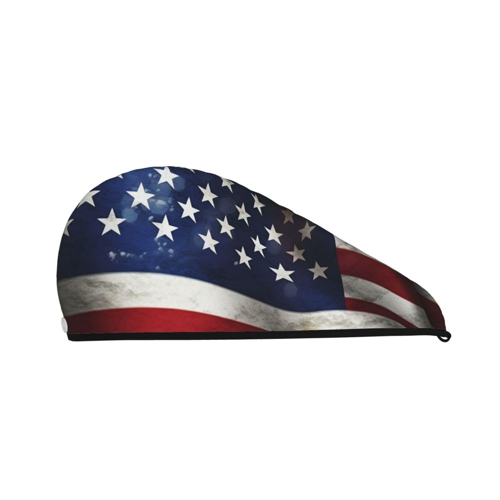 LPTSVBN USA Flag Hair Drying Cap Coral Velvet Hair Towel Wrap with Button Quick Dry Hair Cap for Women Soft Absorbent Hair Turban Hair Drying Towel for Wet Hair Long Thick Hair