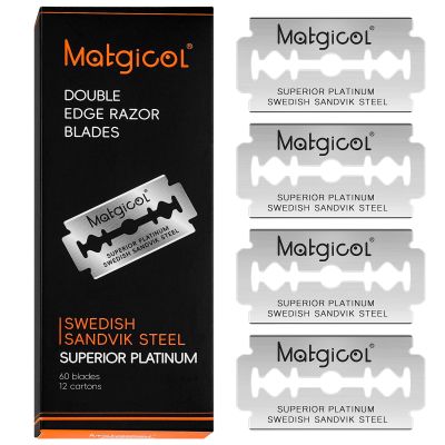 Double Edge Safety Razor Blades - 60 Count Premium Platinum Swedish Steel Blades for Men & Womens Razors Long-Lasting Precision Shaving Blades for Smooth, Comfortable & Close Shaves