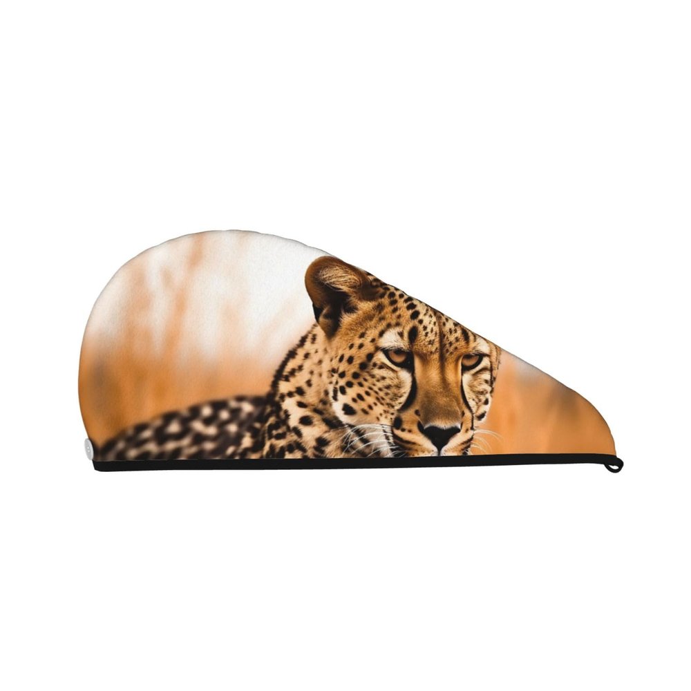 Cheetah Waiting for an Opportunity Hair Drying Cap Coral Velvet Hair Towel Wrap with Button Quick Dry Hair Cap for Women Soft Absorbent Hair Turban Hair Drying Towel for Wet Hair Long Thick Hair