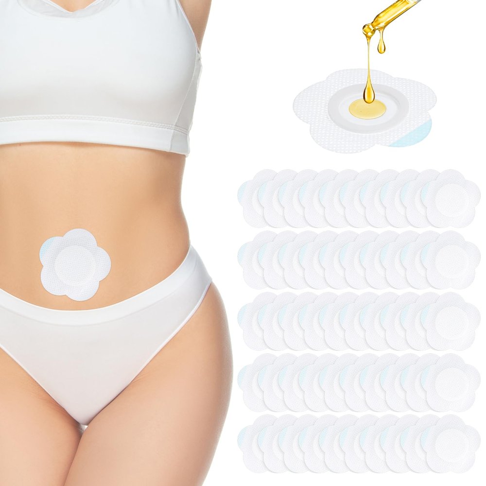 HJZHII 50Pcs Castor Oil Pack Wrap, Self-Adhesive Castor Oil Patches, Disposable Castor Oil Belly Button Wrap Pads Spunlace Cloth Anti-Leakage Acupoint Patch Spunlace Cloth Castor Oil Pack Pads No Wash