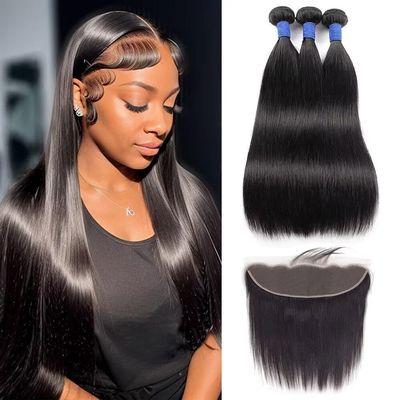 10A Straight Bundles with Frontal 26 28 30 with 20 Inch Human Hair Bundles with Closure 100% Unprocessed Brazilian Virgin Human Hair Weave 3 Bundles with Frontal HD Lace