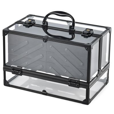 FRENESSA Portable Makeup Case Cosmetics Display Cases Toiletry Organizer Box Transparent Acrylic Artists Train Case with 6 Trays Travel Makeup Tools Storage for Vanity Counter Dresser Organizer Black