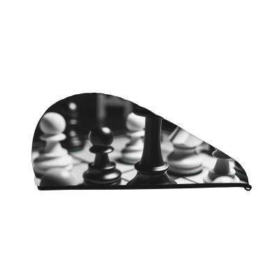 LPTSVBN Black and White Chess Hair Drying Cap Coral Velvet Hair Towel Wrap with Button Quick Dry Hair Cap for Women Soft Absorbent Hair Turban Hair Drying Towel for Wet Hair Long Thick Hair