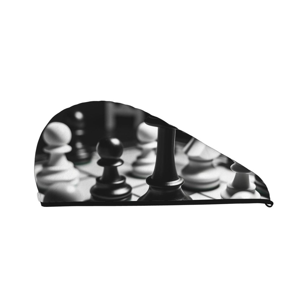 LPTSVBN Black and White Chess Hair Drying Cap Coral Velvet Hair Towel Wrap with Button Quick Dry Hair Cap for Women Soft Absorbent Hair Turban Hair Drying Towel for Wet Hair Long Thick Hair