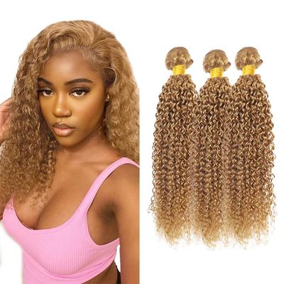 Cklikeb Human Hair Bundles 27# Color Jerry Curly Bundles Unprocessed Brazilian Virgin Human Hair 10 12 14 Inch 3 Bundles Quick Weave Human Hair Extensions 300g (27# Jerry Curly, 10 12 14)