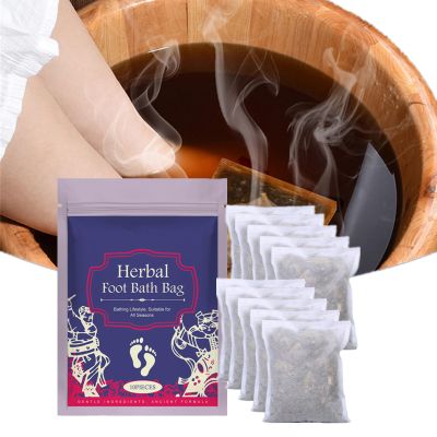 10Bags Herbal Foot Soak, Mugwort Sea Salt Foot Spa Soak, Foot Detox Soak to Remove Toxins, Herbs Foot Soak Packets, Chinese Herbal Foot Bath Pouch Spa Bag, Better (2Bags, 10, Count)