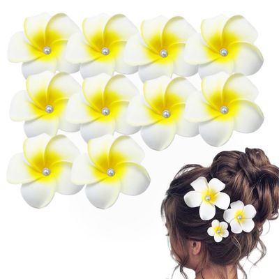 10 Pcs 5cm White Pearl Hawaii Plumeria Flower Clips Hawaiian Hair Barrettes Beach Party Hair Clips Artificial Tropical Flower Hairpins for Wedding, Hair Clips