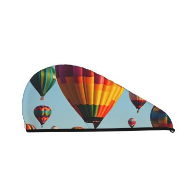 LPTSVBN Hot Air Balloons Hair Drying Cap Coral Velvet Hair Towel Wrap with Button Quick Dry Hair Cap for Women Soft Absorbent Hair Turban Hair Drying Towel for Wet Hair Long Thick Hair