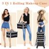 3 in 1 Rolling Makeup Train Case Cosmetic Train Case, Professional Makeup Case Cosmetic Trolley Large Storage Salon Barber Case Traveling Cart Trunk for Make Up Hairstylists Nail Tech view 2