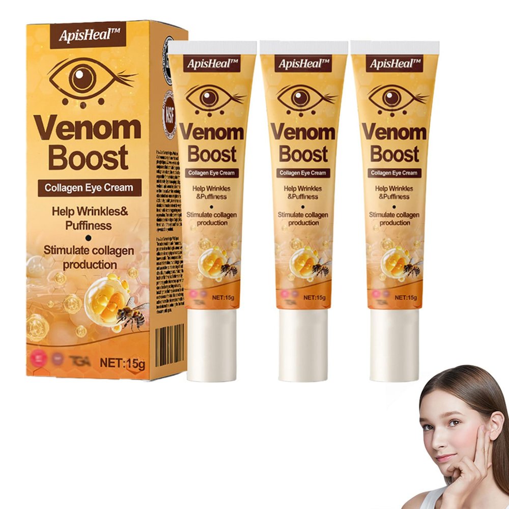 dooeka ApisHeal VenomBoost Collagen Eye Cream, Eye Cream Anti Aging, ApisHeal Instant Eye Firm Cream, Instant Reduces Under Eye Bags, Dark Circles, Puffiness, Anti Aging Fine Lines (3 Bottle)