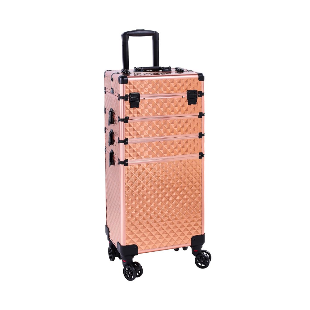 4 in 1 Rolling Makeup Train Case Cosmetic Train Case, Professional Makeup Case Cosmetic Trolley Large Storage Salon Barber Case Traveling Cart Trunk for Make Up Hairstylists Nail Tech