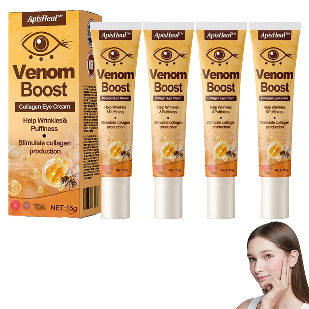 dooeka ApisHeal VenomBoost Collagen Eye Cream, Eye Cream Anti Aging, ApisHeal Instant Eye Firm Cream, Instant Reduces Under Eye Bags, Dark Circles, Puffiness, Anti Aging Fine Lines (4 Bottle)