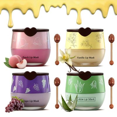 4PCS Bee Lip Balm Honey Pot, Fruit Moisturizing Propolis Lip Mask, Lip Mask Overnight Propolis Moisturizing Lip Balm Hydrating Prevention Dry and Crack Lip Scrubs Exfoliator Lip Care Products
